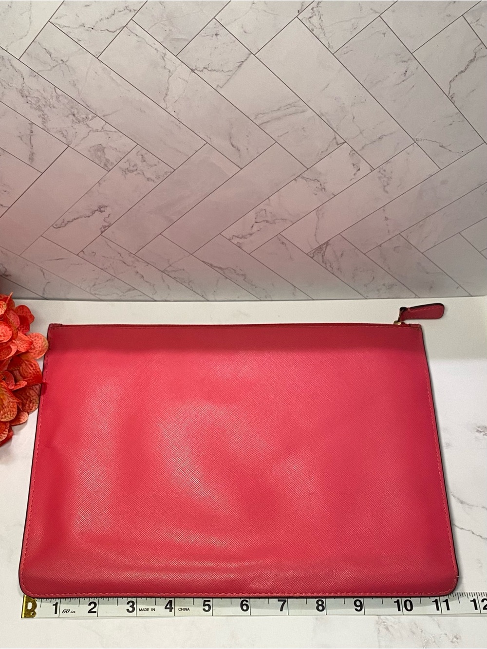 Coach Darcy Pomegranate Hot Pink Large Leather Tech Pouch #68077 - Picture 6 of 9